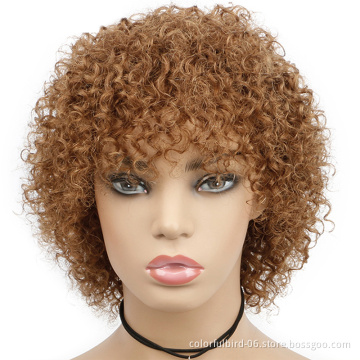 Cheap None Lace Pixie Short Bob Wig Brazilian Human Hair Kinky Curly Afro Wig Brwon Short Cut Wigs for Black Women